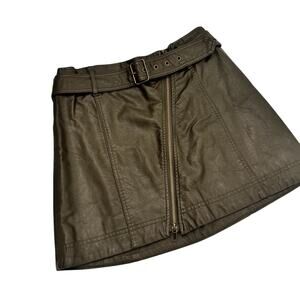Free People Feelin Fresh Vegan Leather Mini Skirt Green Women’s 8 Moto Biker Y2K